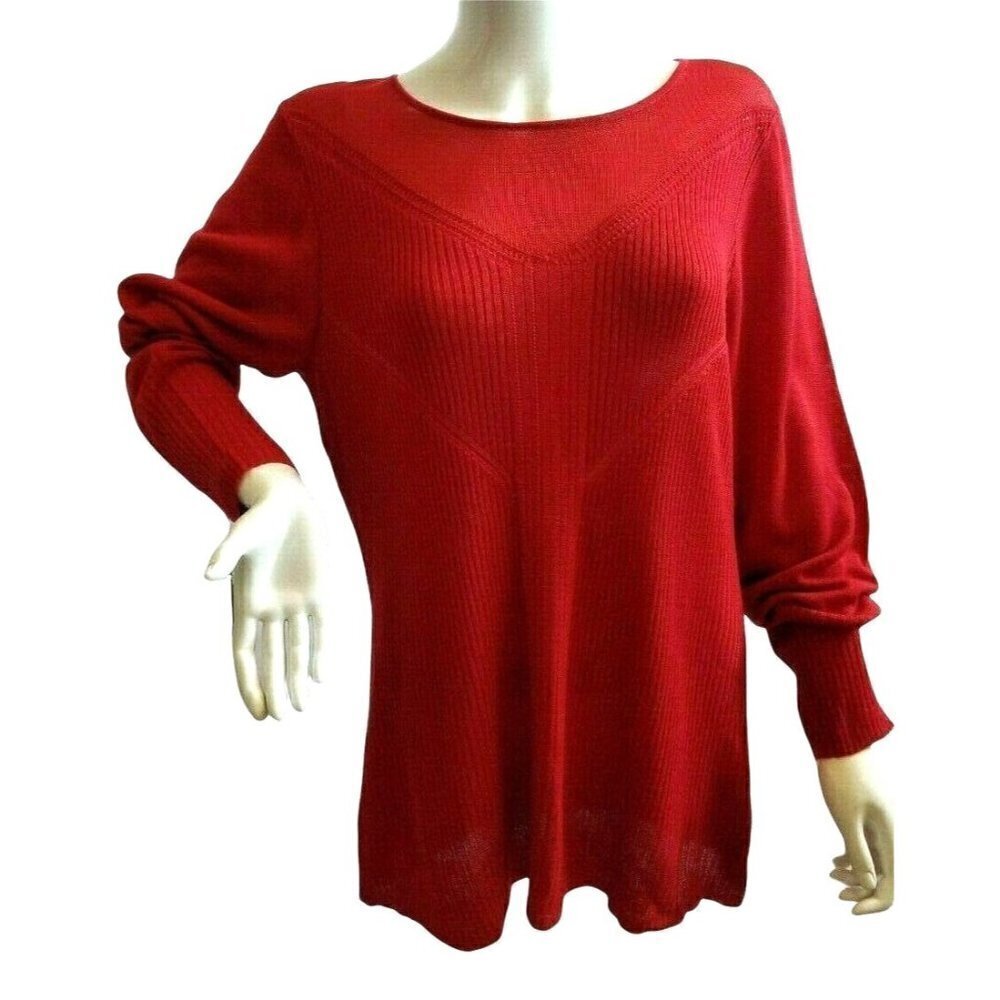 Worthington Woman Rib Knit Top Pullover Long Slv Sweater Red Nylon Blend 1XL NWT